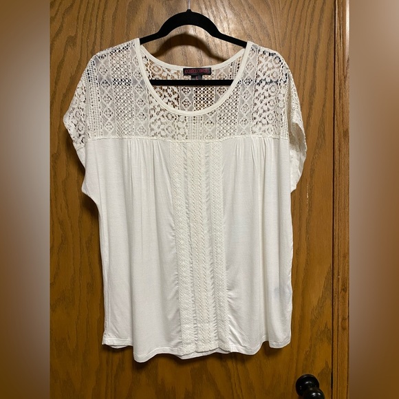 Rock & Roll Cowgirl Cream Lace TEE - SIZE L - EUC - Picture 1 of 9